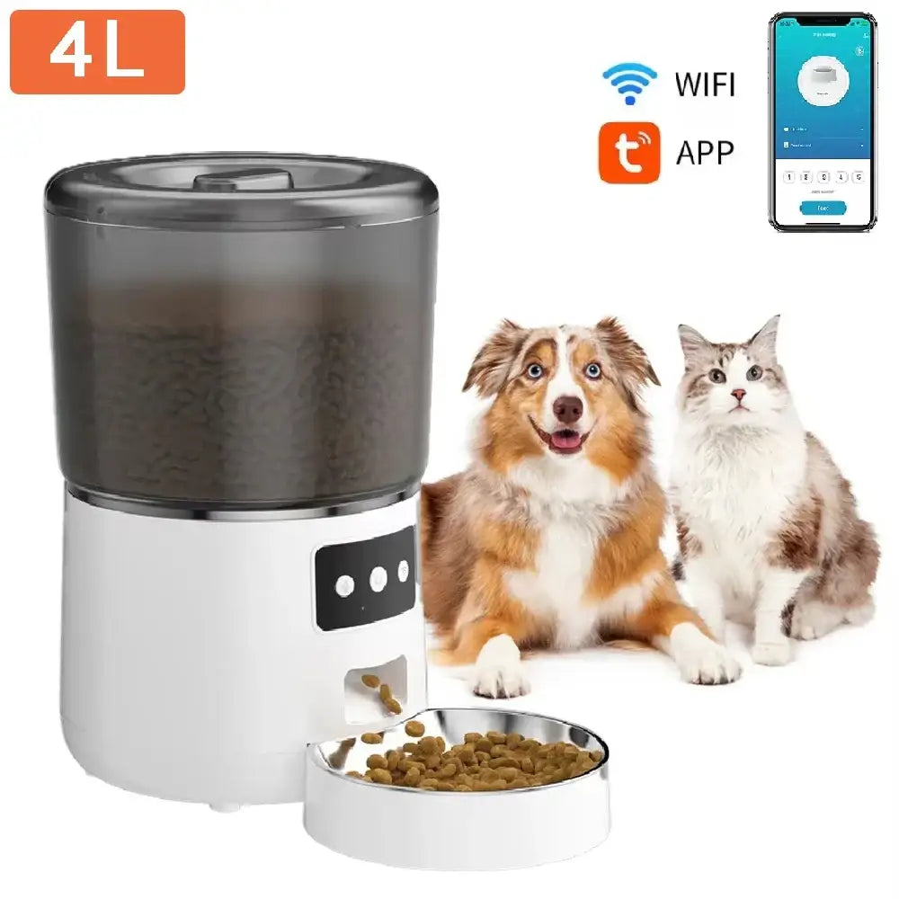 Automatic Pet Feeder 4L Capacity Smart Timer Tuya Control Food Dispenser with Stainless Steel Bowl Dogs Cats Feeding