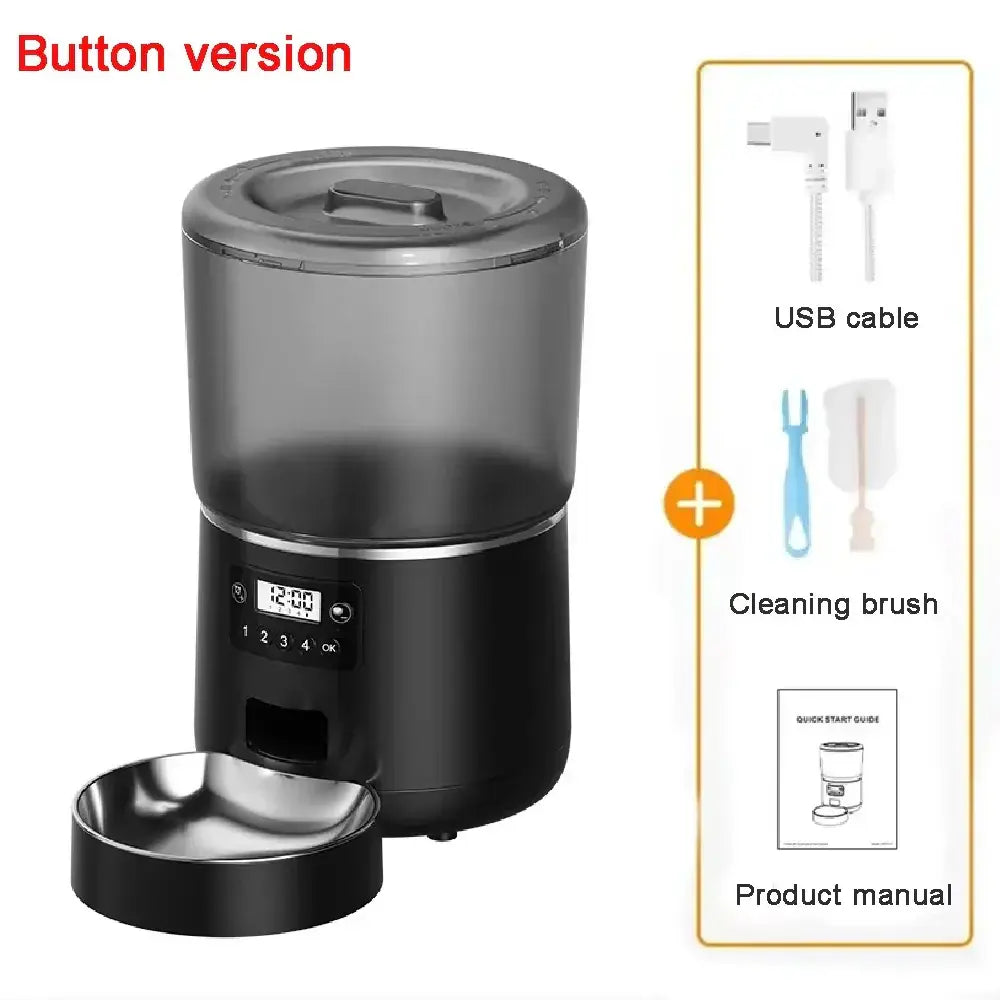 Automatic Pet Feeder 4L Capacity Smart Timer Tuya Control Food Dispenser with Stainless Steel Bowl Dogs Cats Feeding