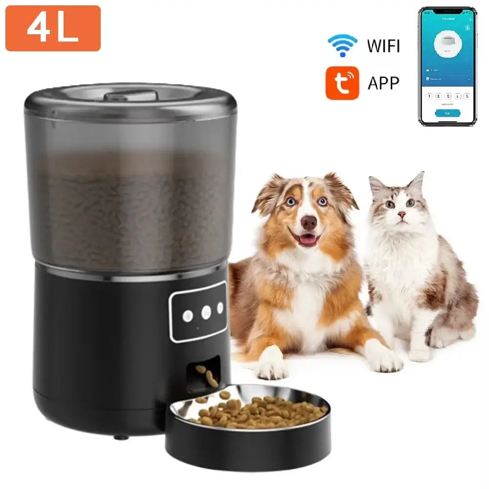 Automatic Pet Feeder 4L Capacity Smart Timer Tuya Control Food Dispenser with Stainless Steel Bowl Dogs Cats Feeding