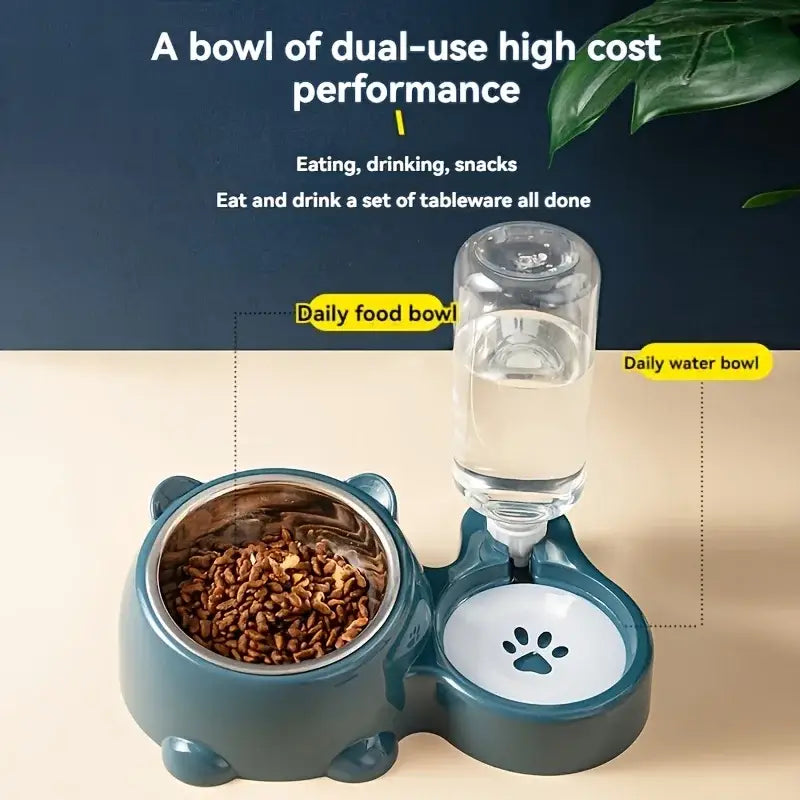 Automatic Pet Feeder and Water Dispenser Integrated Feeding System for Cats and Dogs,No Battery or Power Needed slanted
