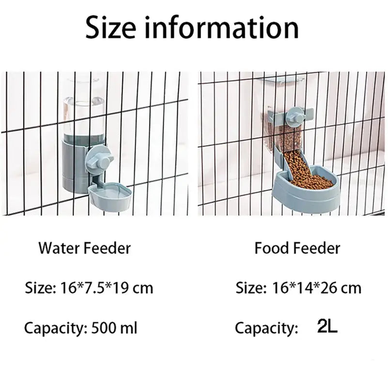 Automatic Pet Feeder Cage Hanging Bowl Water Bottle Food Container Dispenser For Puppy Cats Rabbit Birds Pet Feeding
