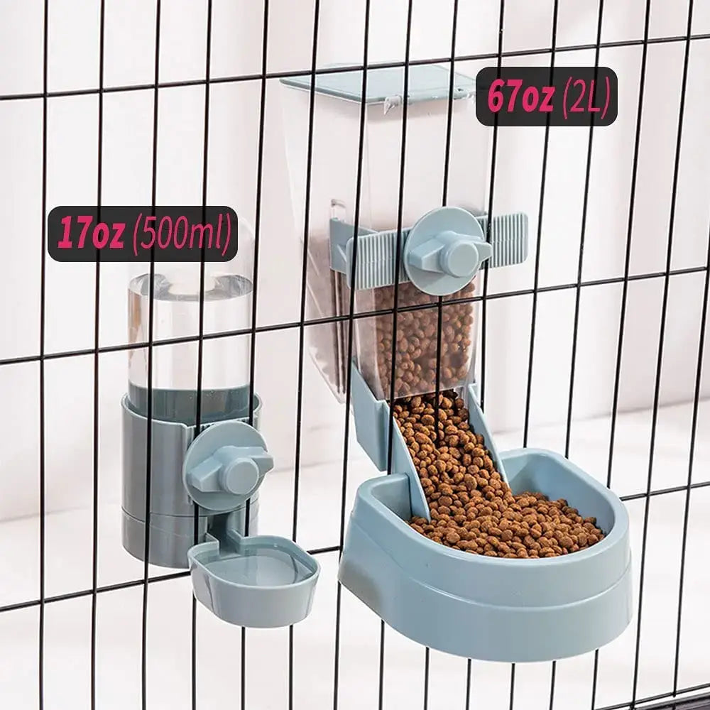Automatic Pet Feeder Cage Hanging Bowl Water Bottle Food Container Dispenser For Puppy Cats Rabbit Birds Pet Feeding