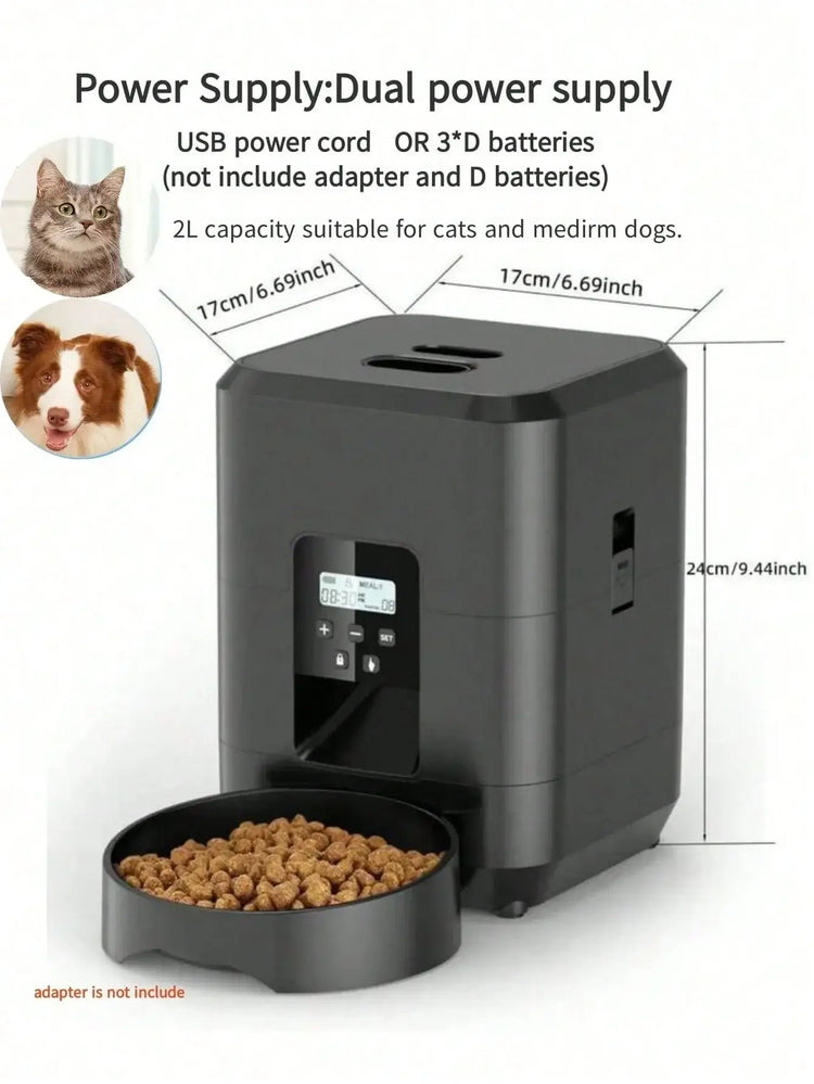 Automatic Pet Feeder Timed Food Dispenser 1-4 Meals Per Day Suitable For Cats & Small 2L Capacity Suitable For Dry Food