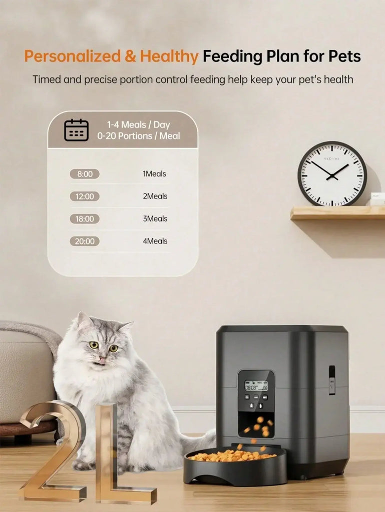 Automatic Pet Feeder Timed Food Dispenser 1-4 Meals Per Day Suitable For Cats & Small 2L Capacity Suitable For Dry Food