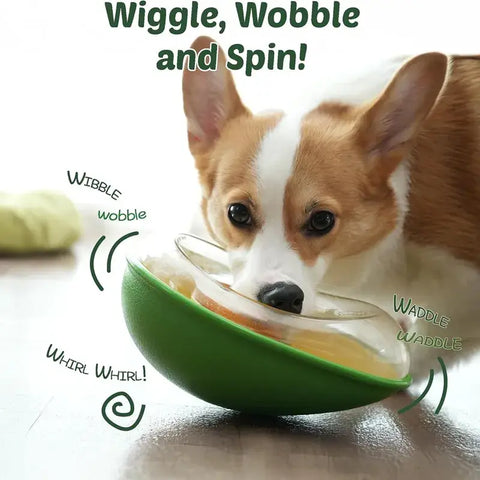Avocado Training Pet Automatic Feeder Non-Spill Treat Dispensing Wobble Toys for Dogs cats slow feeder bowl - green