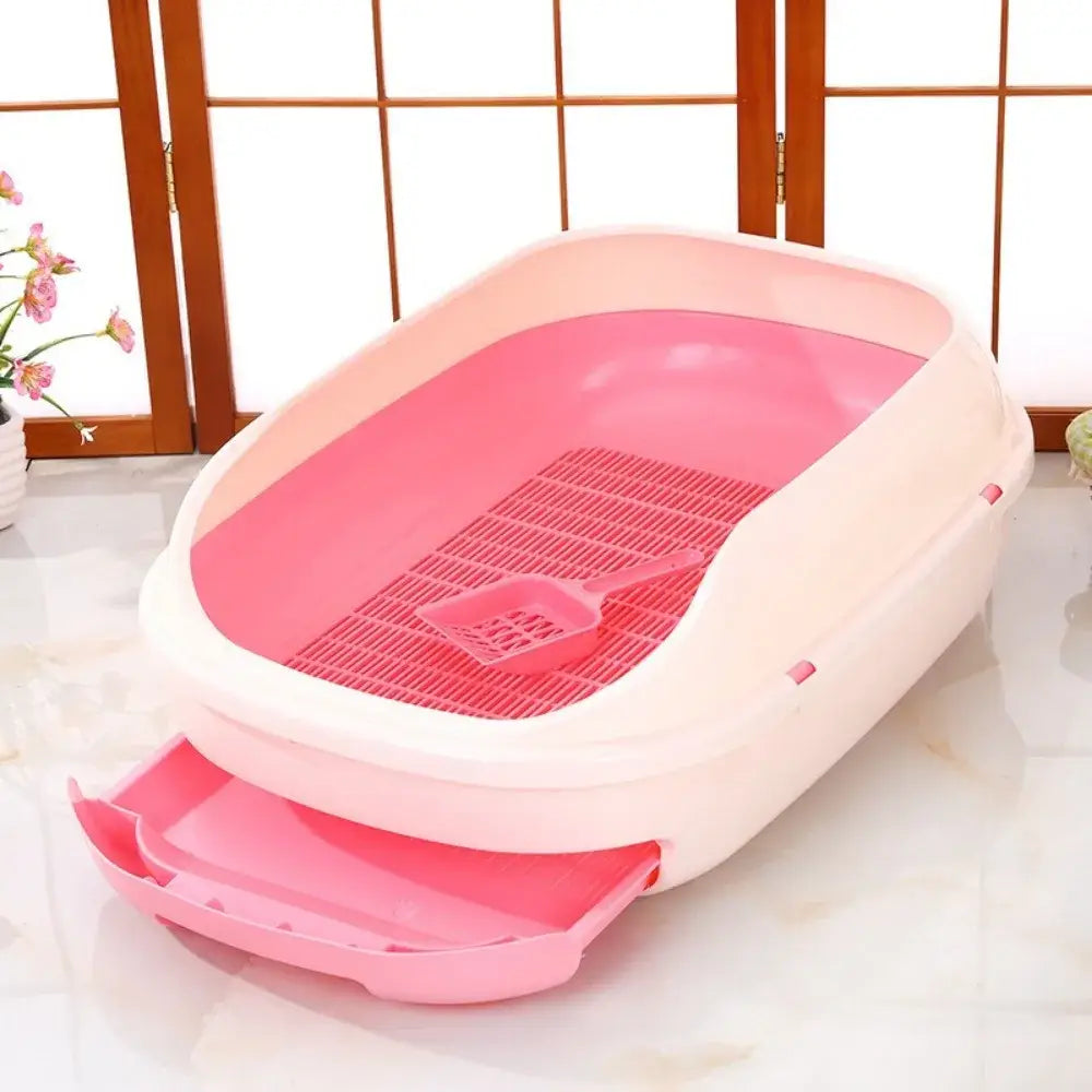 Bac à litière double à tiroir grillagé - L 63x45x21.5cm / Pink / China Mainland