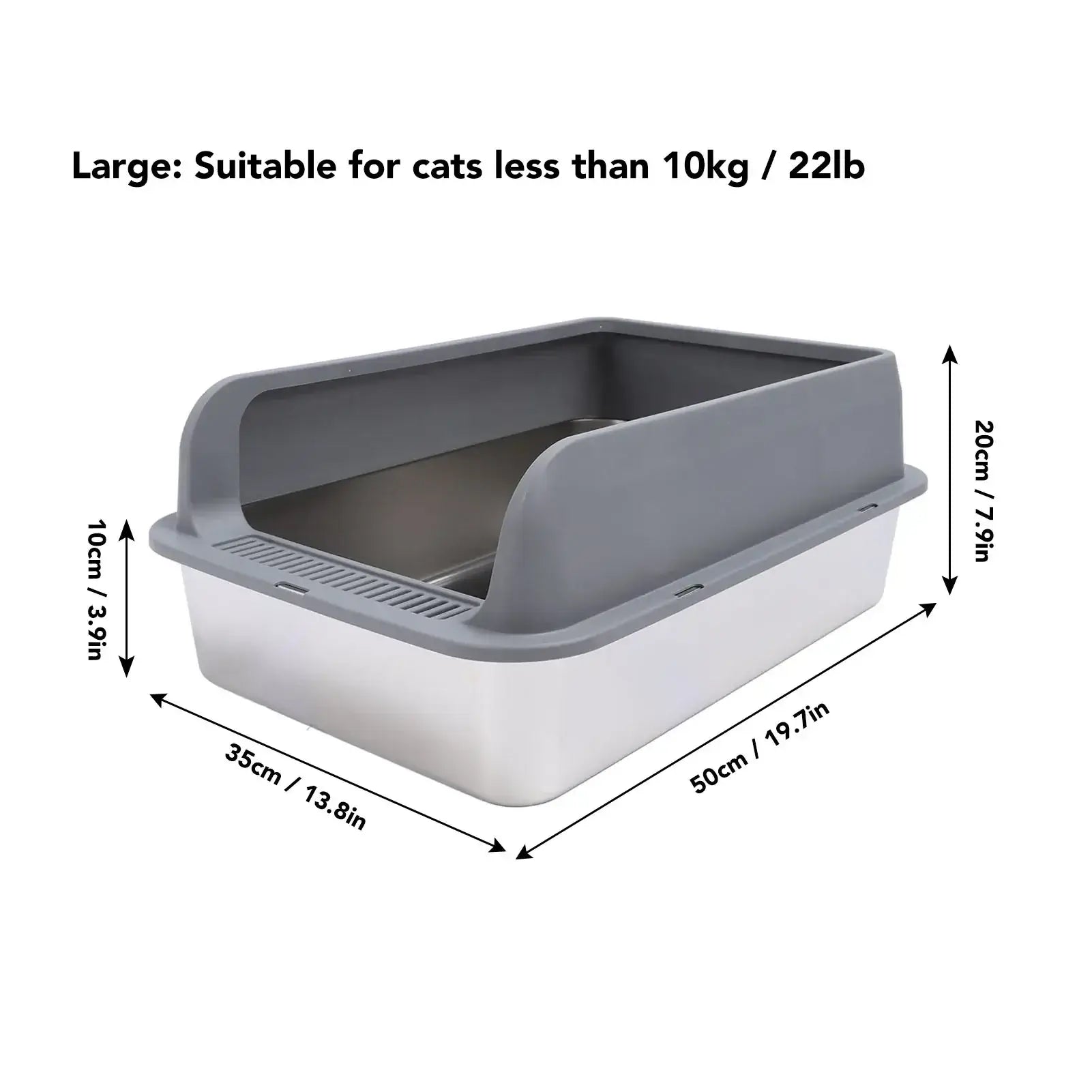 Bac à litière en acier inoxydable - Gray L