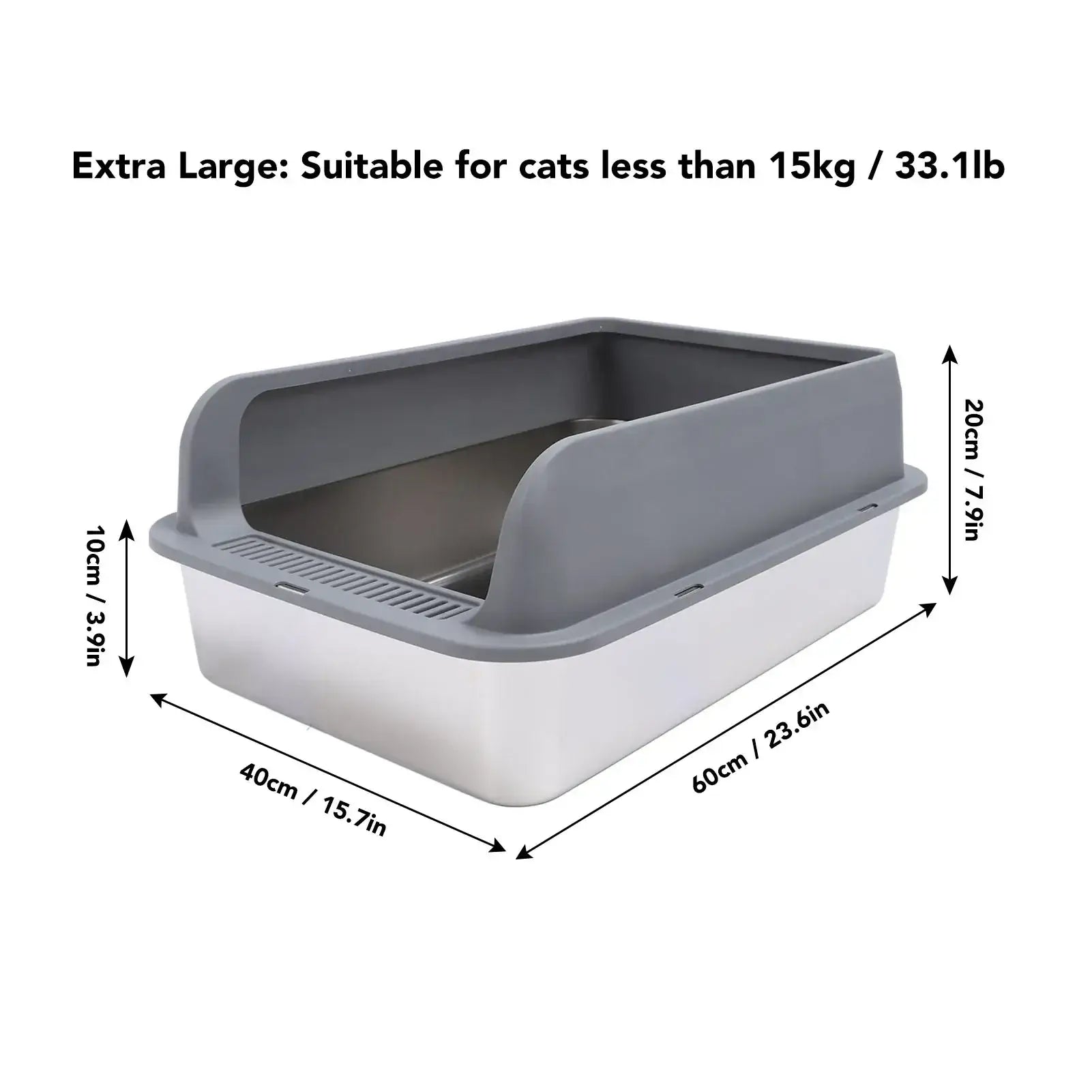 Bac à litière en acier inoxydable - Gray XL