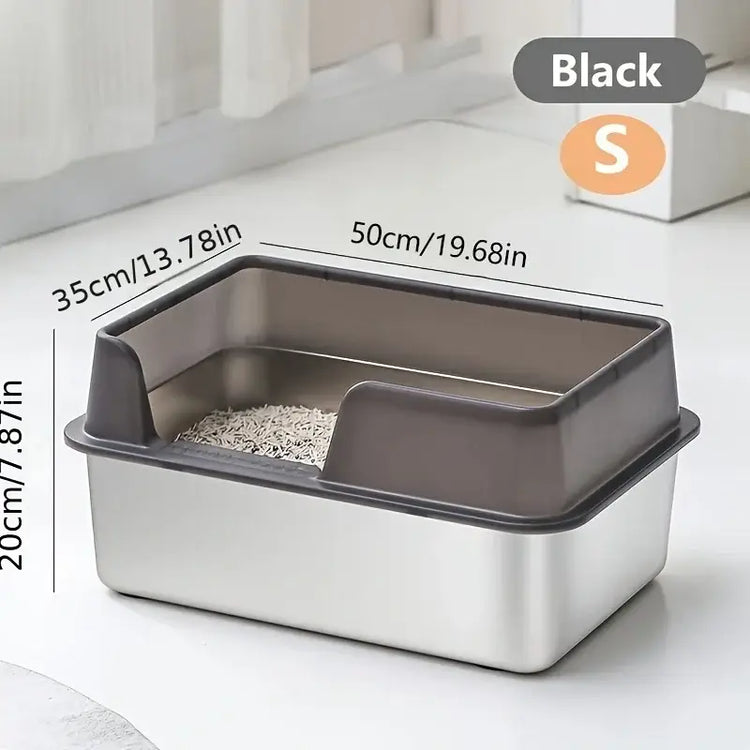 Bac à litière pour chat en acier inoxydable - Black S