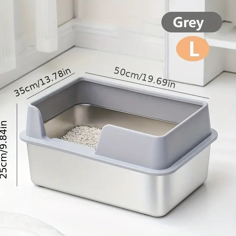 Bac à litière pour chat en acier inoxydable - Grey L