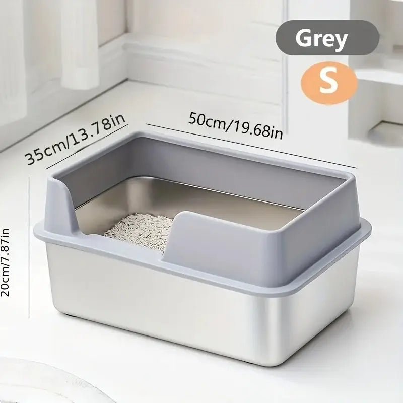 Bac à litière pour chat en acier inoxydable - Grey S