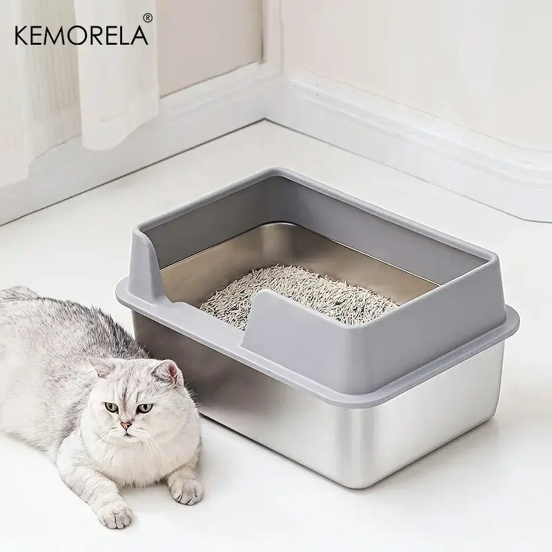 Bac à litière pour chat en acier inoxydable