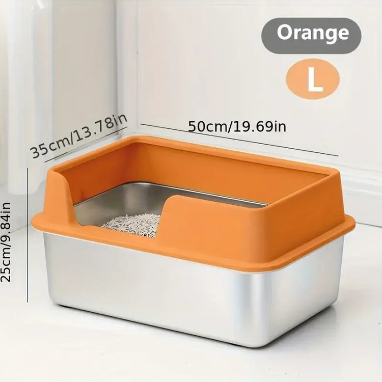 Bac à litière pour chat en acier inoxydable - Orange L
