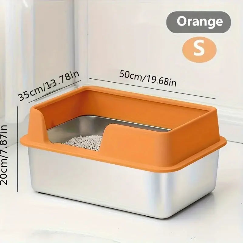 Bac à litière pour chat en acier inoxydable - Orange S