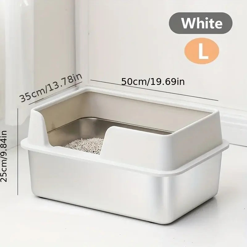 Bac à litière pour chat en acier inoxydable - White L