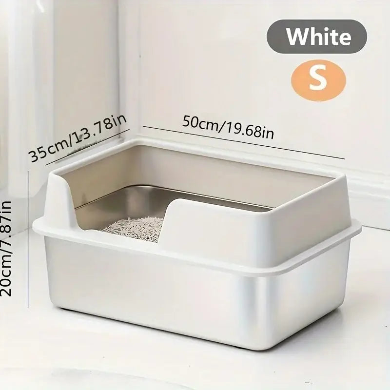 Bac à litière pour chat en acier inoxydable - White S