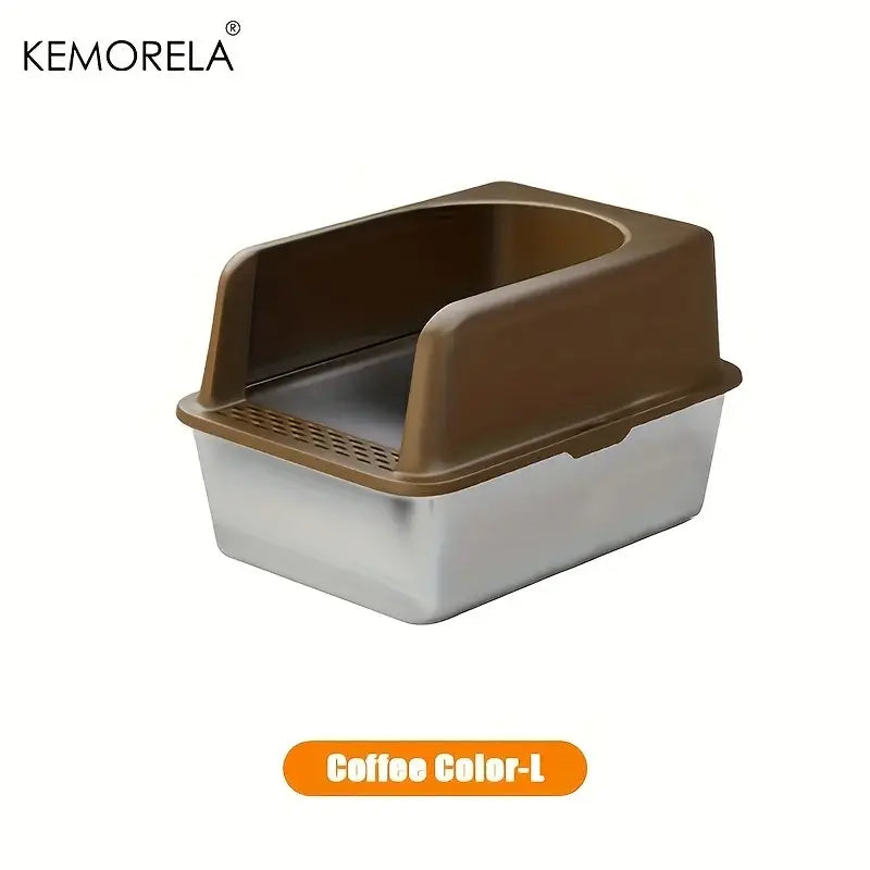 Bac litière inox avec couvercle - Coffee Color L