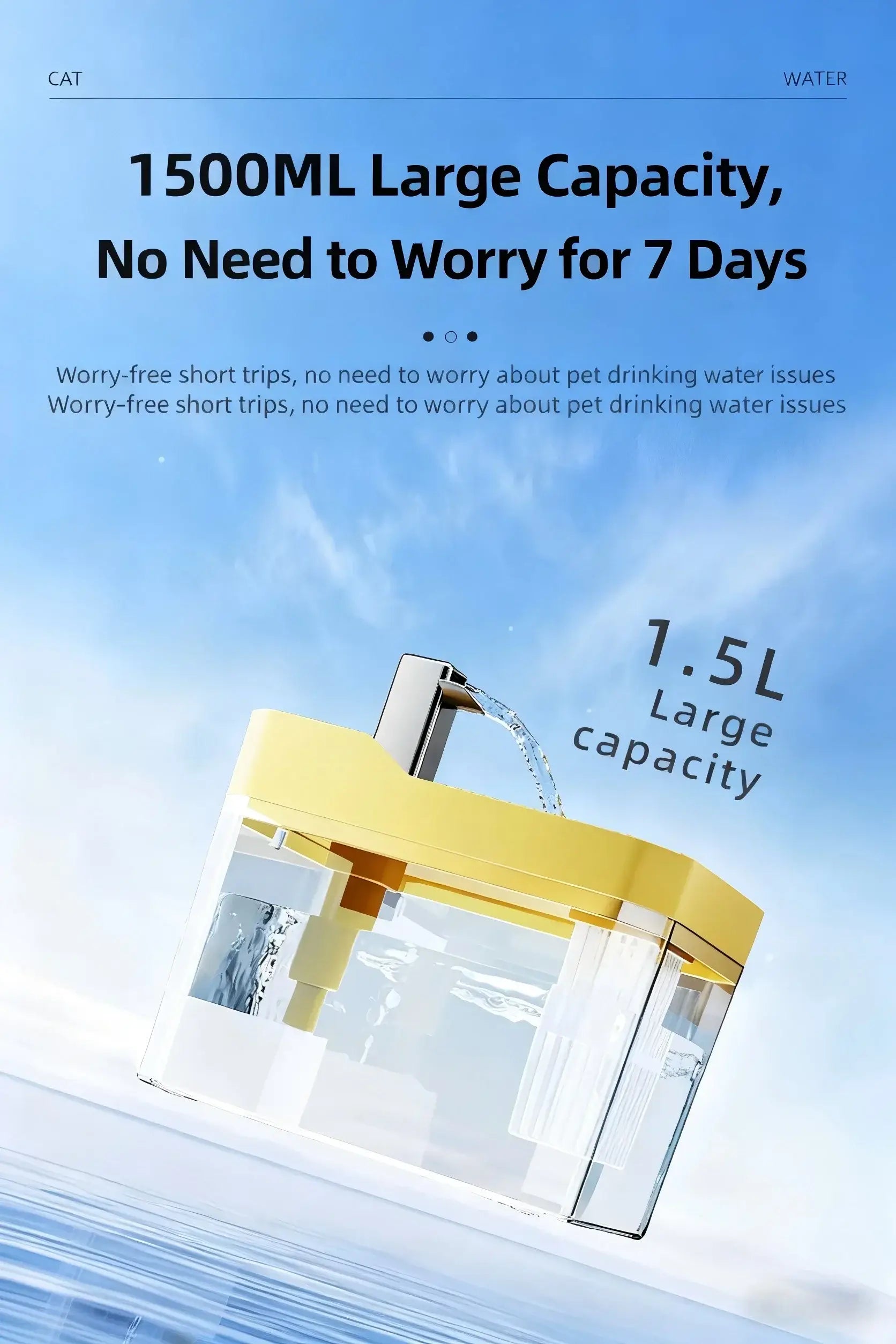 Cat auto water dispenser 1.5L w/ pump filter silent Pet drinking water equipment for cats & small dogs,6 filters,1 year