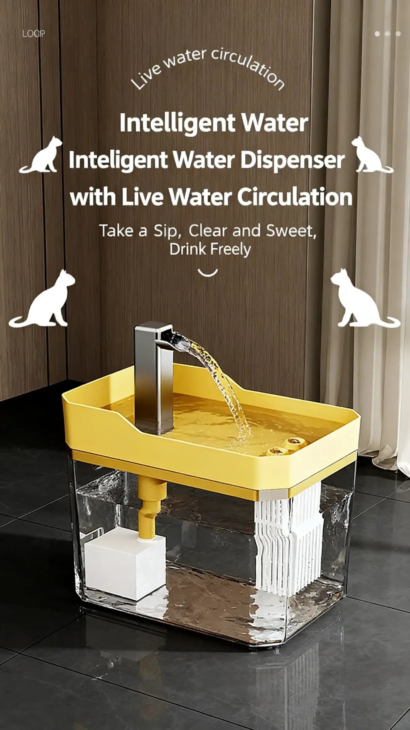 Cat auto water dispenser 1.5L w/ pump filter silent Pet drinking water equipment for cats & small dogs,6 filters,1 year