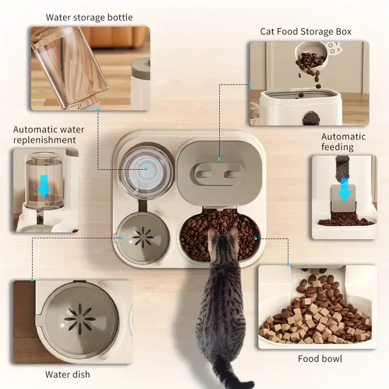 Cat Bowl Automatic Feeder with Spill Proof Design with Water Fountain Pet Food Dispenser for Small Medium Large Cats