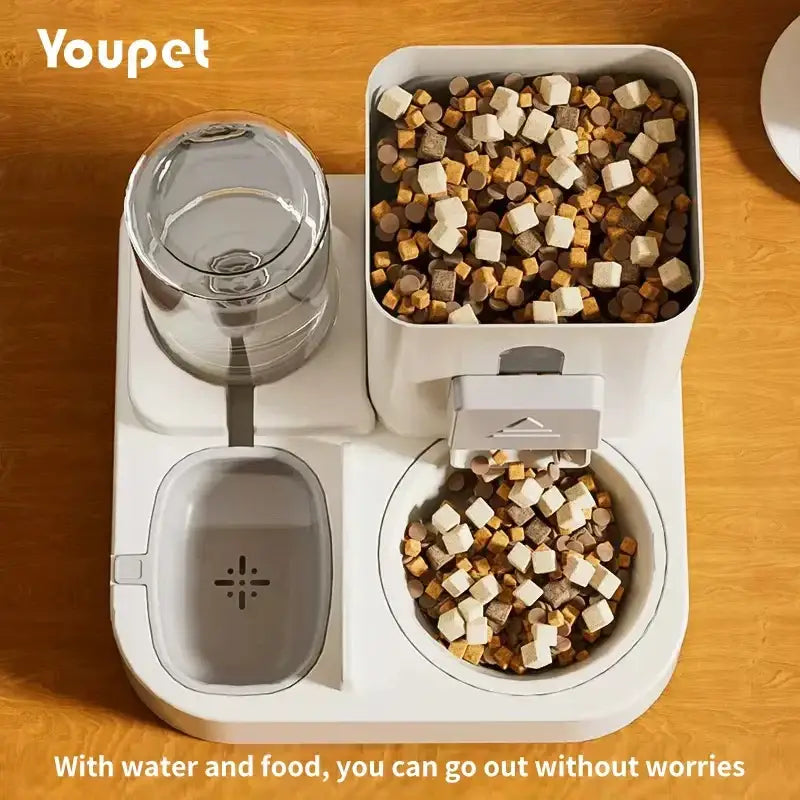 Cat Bowl Automatic Feeder with Spill Proof Design with Water Fountain Pet Food Dispenser for Small Medium Large Cats