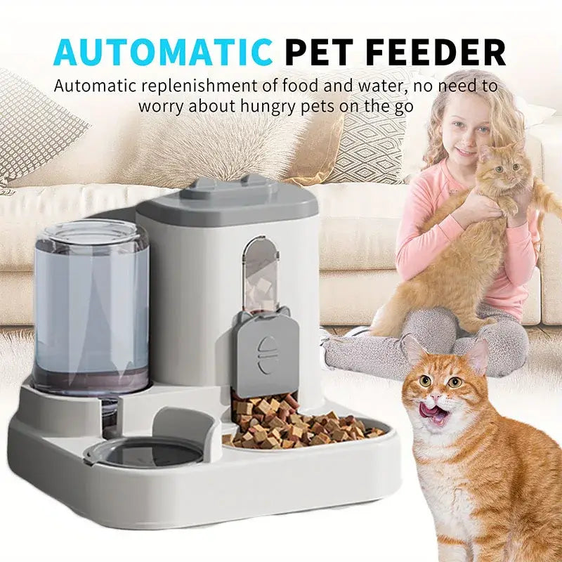 Cat Bowl Automatic Feeder with Spill Proof Design with Water Fountain Pet Food Dispenser for Small Medium Large Cats