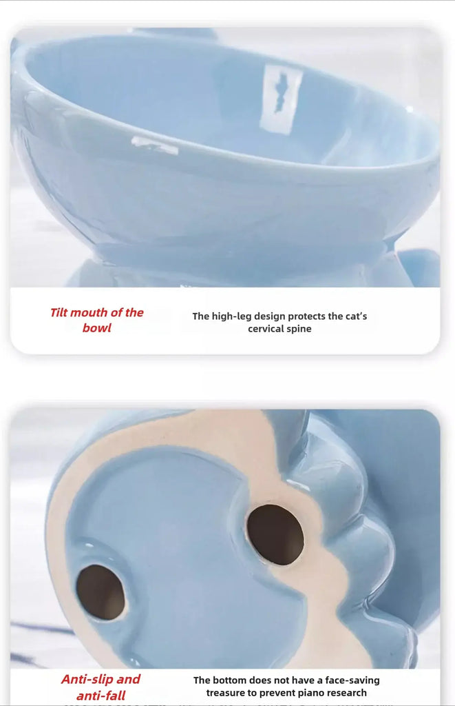 Cat Bowl Pet Accessories Ceramic Diagonal High Feet Cute Protection Cervical Spine Dog Bowl Drink Water Bowl Pet