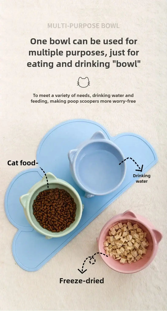 Cat Bowl Pet Accessories Ceramic Diagonal High Feet Cute Protection Cervical Spine Dog Bowl Drink Water Bowl Pet