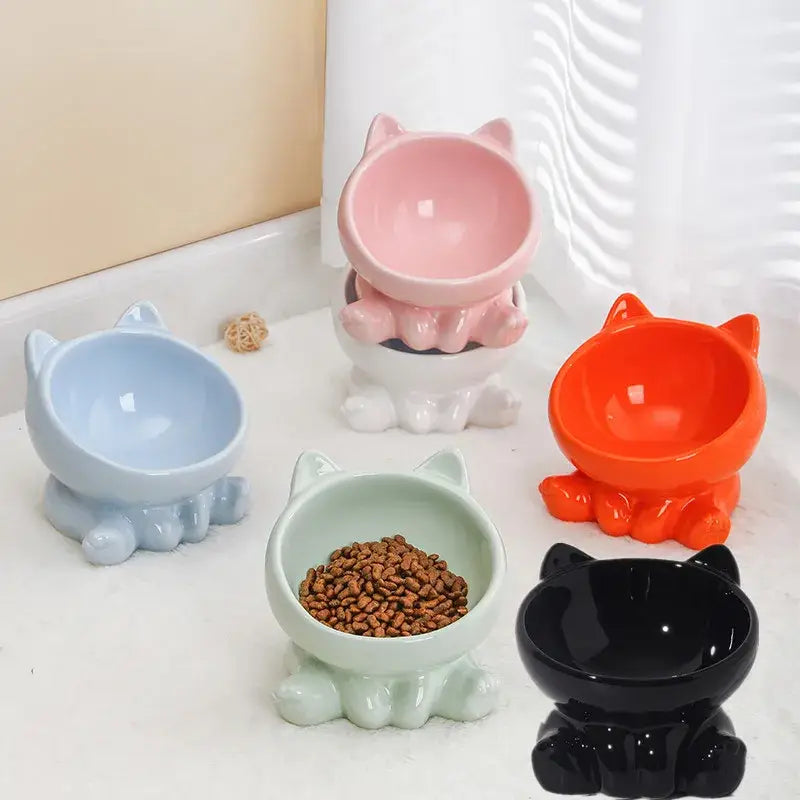 Cat Bowl Pet Accessories Ceramic Diagonal High Feet Cute Protection Cervical Spine Dog Bowl Drink Water Bowl Pet