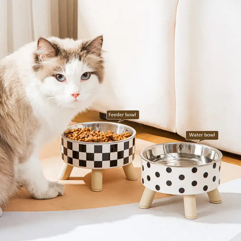 Cat Bowls New Stainless Steel Raised Cat Bowl Pet Food and Water Bowls Anti-Slip Pet Feeders for Cats and Dogs Pet