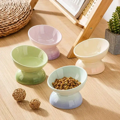 Cat Ceramic Bowl Gradient Pet Food Water Feeders Small Dogs Drinking Eating Supplies Raised Tilted Cats Puppy Feeding
