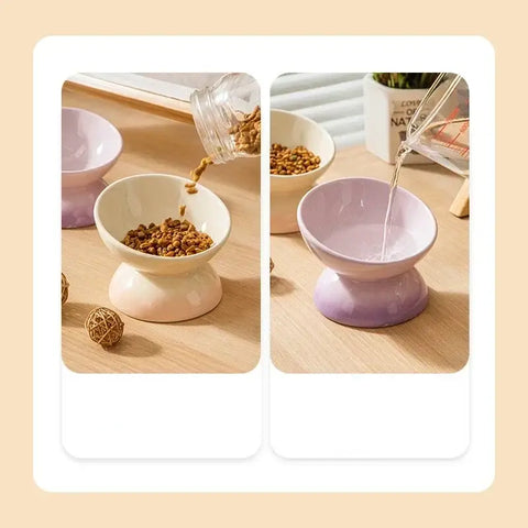 Cat Ceramic Bowl Gradient Pet Food Water Feeders Small Dogs Drinking Eating Supplies Raised Tilted Cats Puppy Feeding