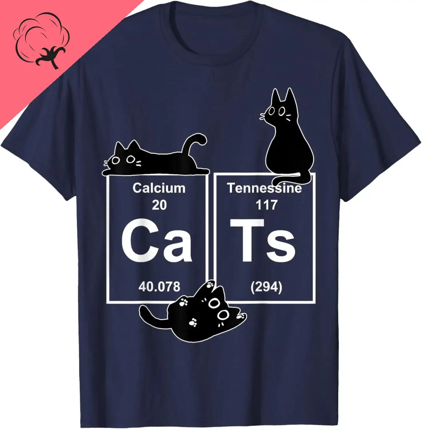 Cat Chemistry Periodic Table Funny Gifts Cat Dad Cat Mom T-Shirt Kawayi Short Sleeve Cotton Breathable and Comfortable