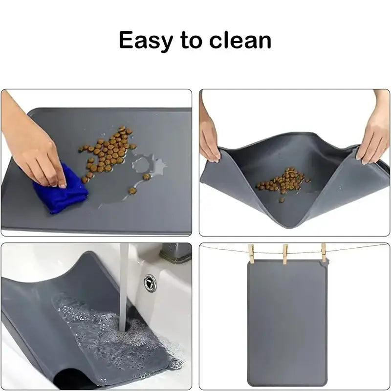 Cat Dog Food Mat For Pet Feeding Bowl Floors Waterproof Non Slip Silicone Pet Bowl Mat - High-Lipped Non-Stick