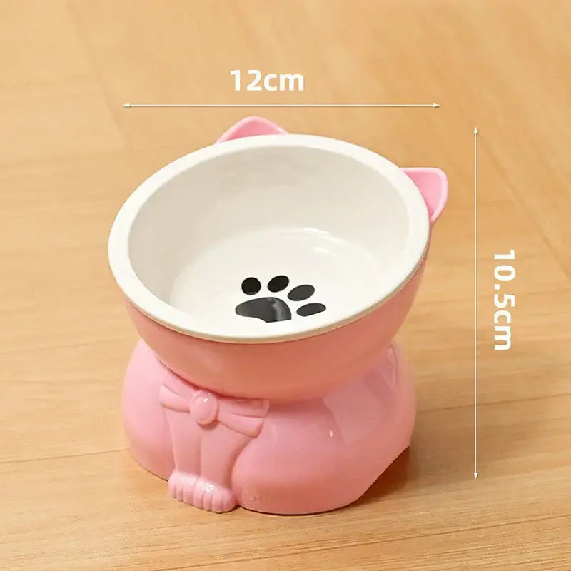 ♥Cat Dog Food Water Bowl-Raised Pet Feeder with Non-Slip Base & Paw Print Design,Neck Protection Bowl for Small Medium
