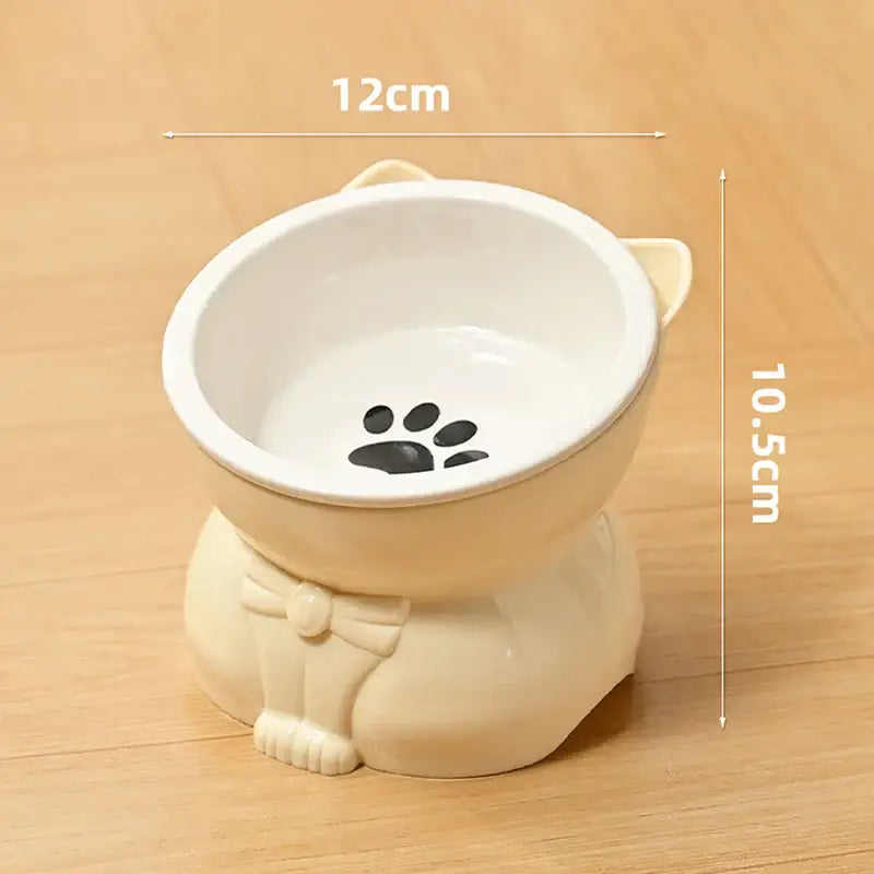 ♥Cat Dog Food Water Bowl-Raised Pet Feeder with Non-Slip Base & Paw Print Design,Neck Protection Bowl for Small Medium