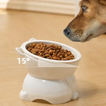 ♥Cat Dog Food Water Bowl-Raised Pet Feeder with Non-Slip Base & Paw Print Design,Neck Protection Bowl for Small Medium