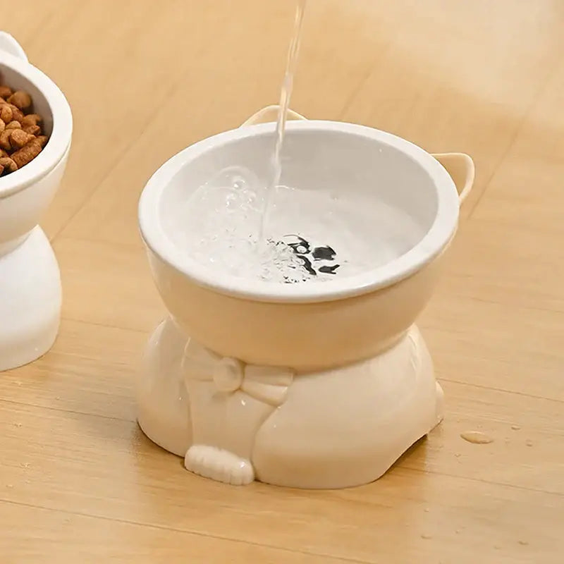 ♥Cat Dog Food Water Bowl-Raised Pet Feeder with Non-Slip Base & Paw Print Design,Neck Protection Bowl for Small Medium