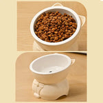 ♥Cat Dog Food Water Bowl-Raised Pet Feeder with Non-Slip Base & Paw Print Design,Neck Protection Bowl for Small Medium