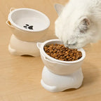 ♥Cat Dog Food Water Bowl-Raised Pet Feeder with Non-Slip Base & Paw Print Design,Neck Protection Bowl for Small Medium