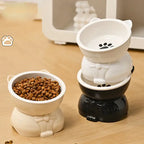 ♥Cat Dog Food Water Bowl-Raised Pet Feeder with Non-Slip Base & Paw Print Design,Neck Protection Bowl for Small Medium