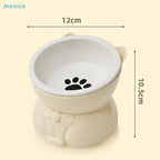 ♥Cat Dog Food Water Bowl-Raised Pet Feeder with Non-Slip Base & Paw Print Design,Neck Protection Bowl for Small Medium