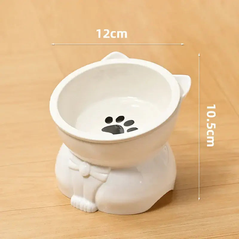 ♥Cat Dog Food Water Bowl-Raised Pet Feeder with Non-Slip Base & Paw Print Design,Neck Protection Bowl for Small Medium