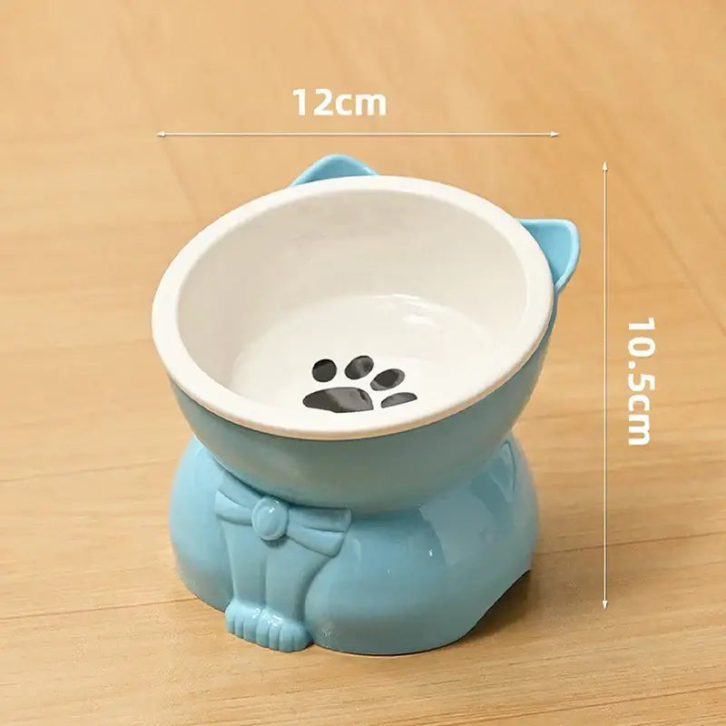 ♥Cat Dog Food Water Bowl-Raised Pet Feeder with Non-Slip Base & Paw Print Design,Neck Protection Bowl for Small Medium