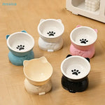 ♥Cat Dog Food Water Bowl-Raised Pet Feeder with Non-Slip Base & Paw Print Design,Neck Protection Bowl for Small Medium