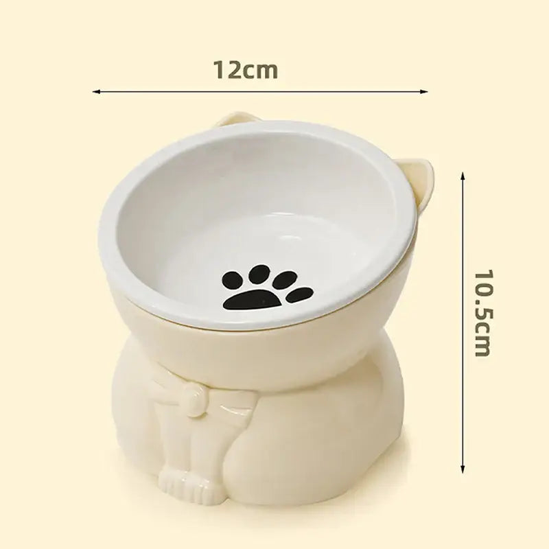 ♥Cat Dog Food Water Bowl-Raised Pet Feeder with Non-Slip Base & Paw Print Design,Neck Protection Bowl for Small Medium