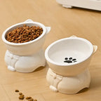 ♥Cat Dog Food Water Bowl-Raised Pet Feeder with Non-Slip Base & Paw Print Design,Neck Protection Bowl for Small Medium