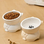 ♥Cat Dog Food Water Bowl-Raised Pet Feeder with Non-Slip Base & Paw Print Design,Neck Protection Bowl for Small Medium
