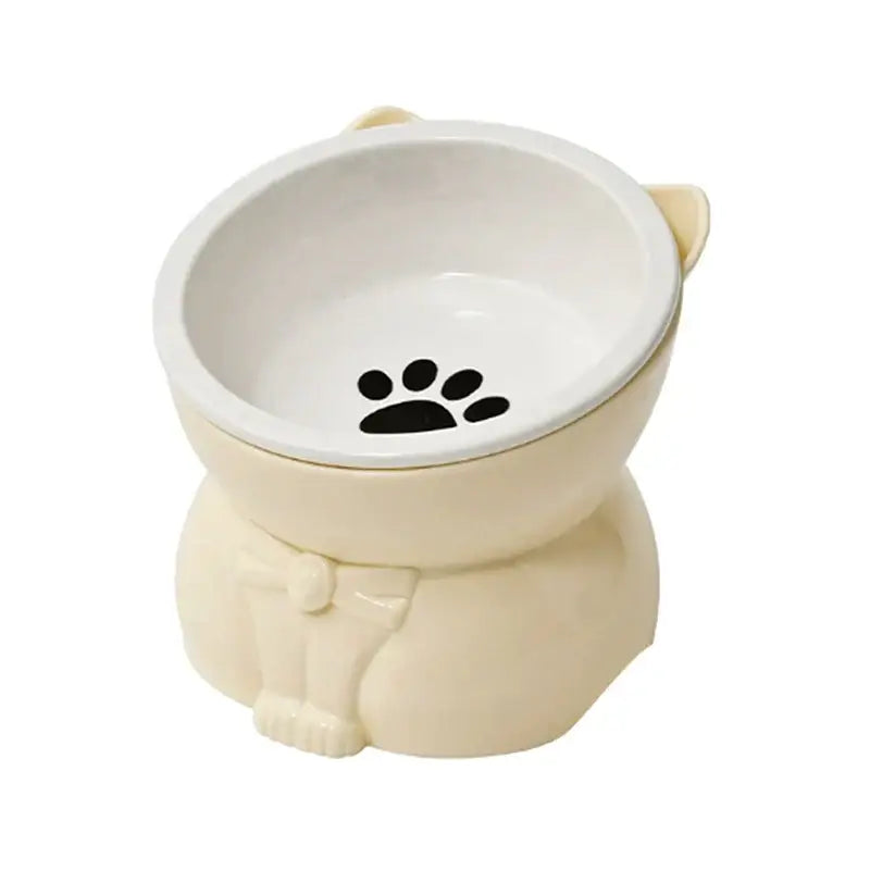 ♥Cat Dog Food Water Bowl-Raised Pet Feeder with Non-Slip Base & Paw Print Design,Neck Protection Bowl for Small Medium
