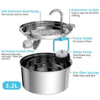 Cat Drinking Fountain Automatic Stainless Steel Pet Fountains Water Dispenser Ultra-quiet Pump Water Foutain for